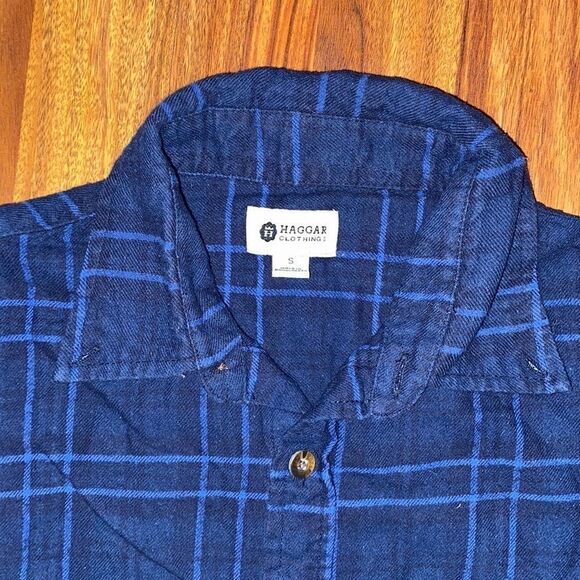 Haggar Blue Plaid Flannel Men's Size Small - Picture 2 of 4